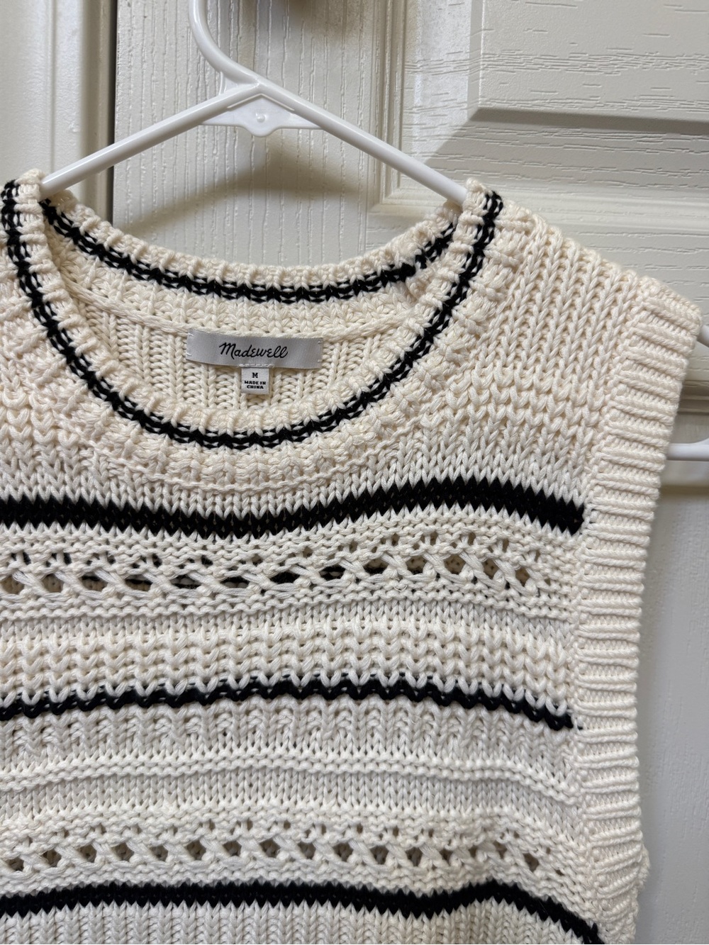 Madewell Cream Knit Sleeveless Sweater Vest with Black Stripes